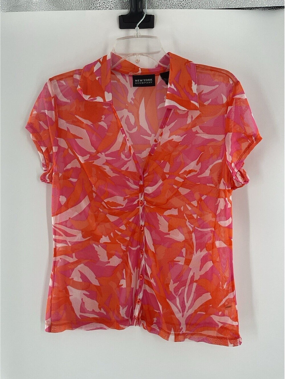 New York & Company Women’s Sheer Blouse Colorful Size Large Nylon 121